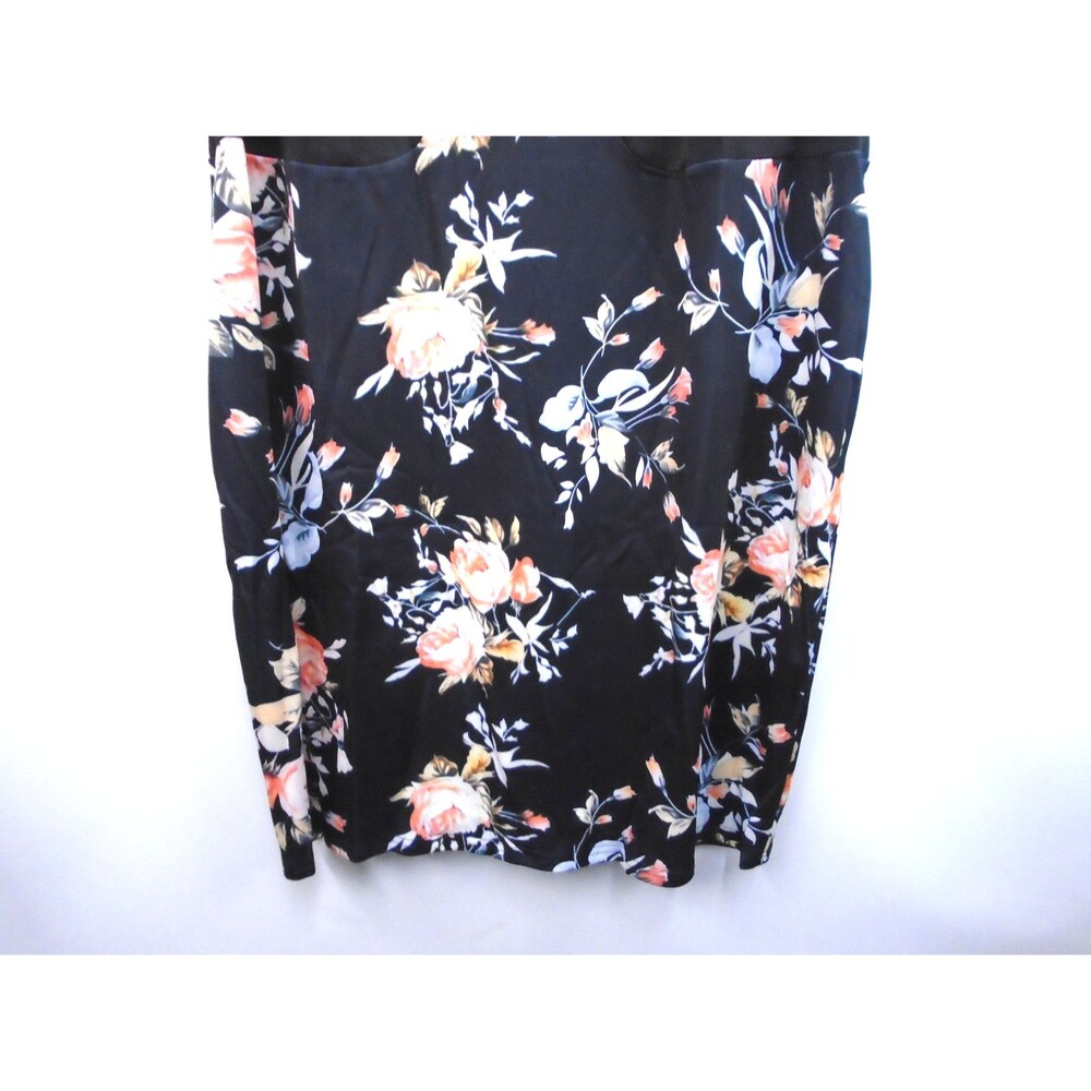 Black Midi Bodycon Fitted Dress 90s Black Flower Print Womens Plus Size 4XL - Picture 5 of 7